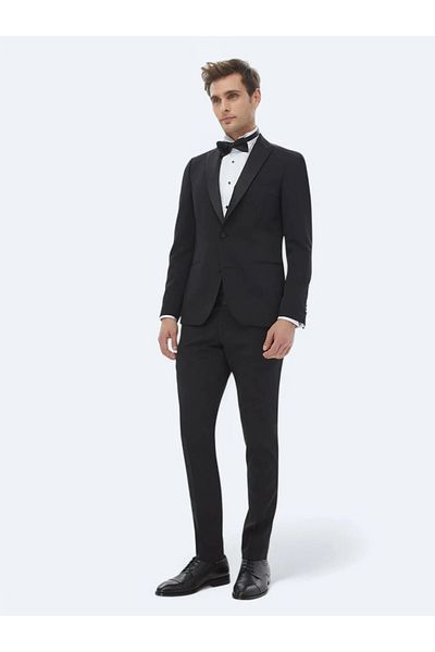 Kip Black Slim Fit Tuxedo - Detachable Double Breasted Collar Suit