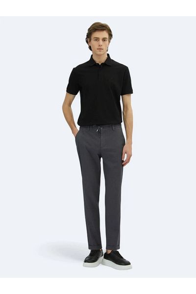 Kip Dark Gray Plain Woven Jogging Fit Casual Cotton Blended Trousers