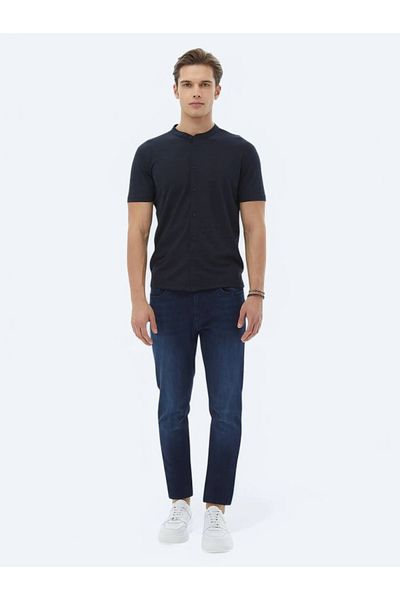 Kip Μπλε Navy Blue Regular Fit Casual πουκάμισο - Απλό κόψιμο