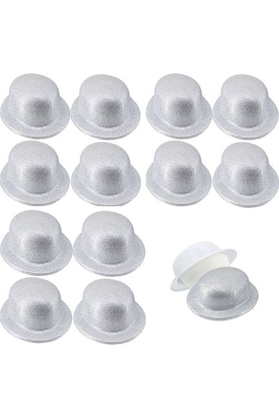 Skygo Silver Color Glitter Bowler Round Party Hat 12 Pieces