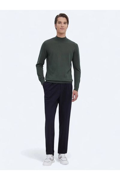 Kip Green Half Turtleneck Plain Knit Wool Blended Sweater Sweater