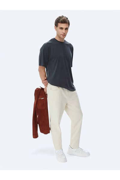Kip Light Beige Carrot Fit Casual Cotton Trousers
