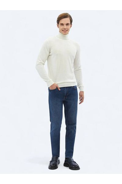 Kip Ecru Full Turtleneck Plain Knit Wool Blended Sweater Sweater