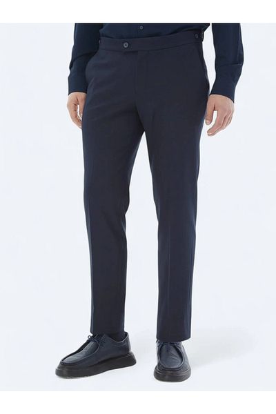 Kip Navy Blue Woven Regular Fit Casual Trousers