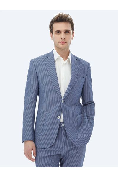 Kip Dark Blue Striped Modern Fit Suit