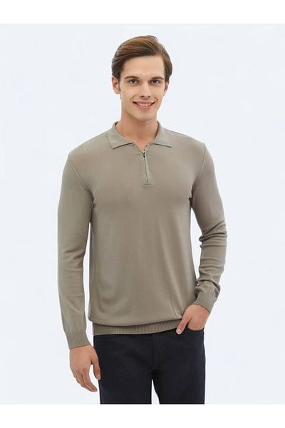 Kip Light Mink Polo Neck Plain Knit Sweater