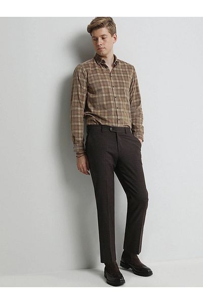 Kip Mink Plain Weave Fitted Fit Classic Wool Blend Trousers