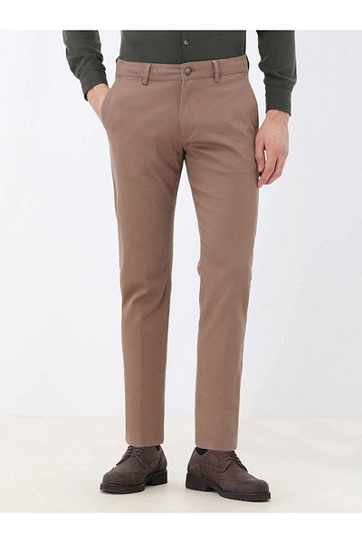 Kip Light Brown Straight Woven Regular Fit Casual Cotton Blended Pants
