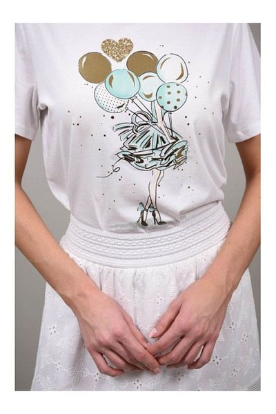 Y TWO WOMEN Cotton T-shirt with Utopic Balloon Print White One Size