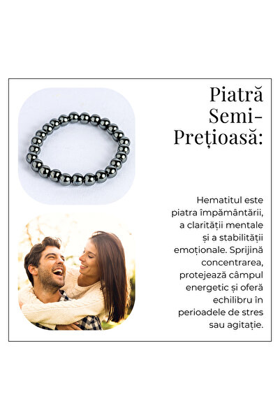 craftmystic Bratara cu Hematit 8 mm Impamantare si Focus – Unisex, minimalista, puternica