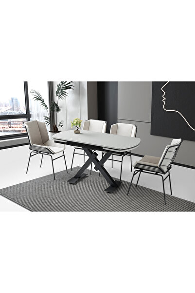 Levent Mobilya Aksesuar Steel Hg Masa, Fıera Sandalye, Açık Gri, 130x80