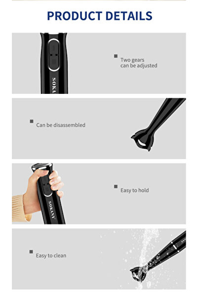 SOKANY خلاط يدوي، سرعتان، قوة 200 واط، محرك خلط قوي، خفيف الوزن، سهل الاستخدام للغاية، أسود