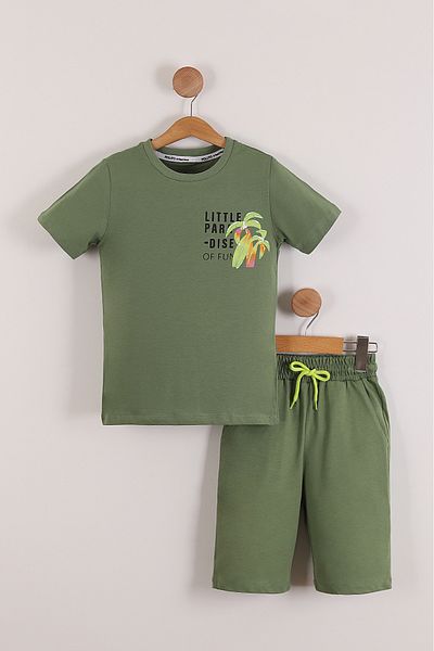 Pollito Boy's Little Paradise Front and Back Printed T-Shirt Shorts 2-Piece Set