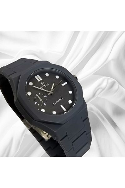 Rivoly Luxury Men's Quartz Watch with 40mm Grey Fiber Strap