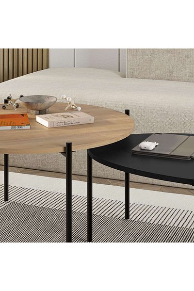 Mourah Home Odelia Modern Coffee Table, Nesting Table, Oak- Black