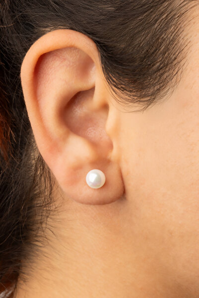 klas gümüş Gümüş Mayorka Inci Kadın Küpe 8 Mm | 925 Ayar Gümüş