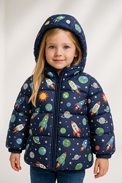 freemen Kız Çocuk Polarlı Kapüşonlu Ufo Desenli Kışlık Şişme Mont & Kaban & P...