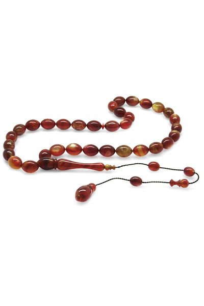 Tesbihane Systemed Barley Cut Pearlescent Yellow-Red Colorful Catalin Rosary