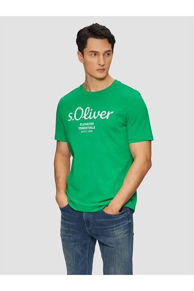 s.Oliver Men's T-shirt With Logo Print, Scoop Neck And Regular Fit Cut, Light Green, S