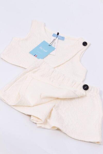 2kids2mom La'Ciel Paris Crop and Shorts Skirt Patterned White Girl's Suit