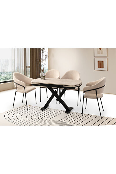 Levent Mobilya Aksesuar Steel Masa, Kardelen Sandalye, Sidon, 130x80