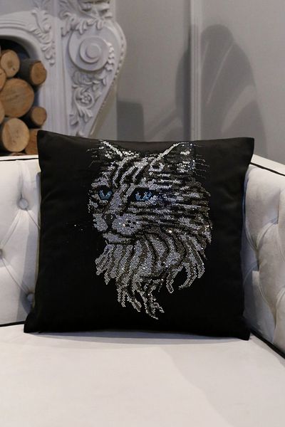 RICH GLAM HOME Pisică Cristal Piatră Catifea Neagră Gros Zilnic Zilnic Pernă Decorativă Cadou Husă de Pernă