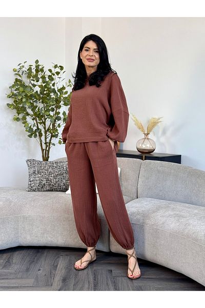 RAMONA BADESCU EXCLUSIVE Muslin Women's Costume - Loose Blouse and Long Pants with Elastic