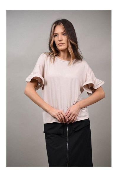 FASHIONLAND VISSIMO BUFF SLEEVE T-SHIRT Light Beige ONE SIZE