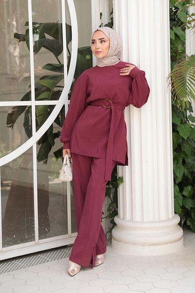 LOCCO Women's Belt Buckle Suit Claret Red