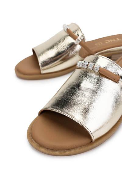 Tamer Tanca Γυναικείες παντόφλες με χρυσό γνήσιο δέρμα