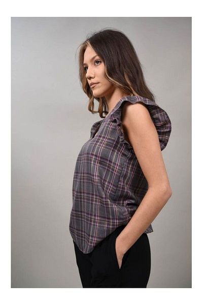 FASHIONLAND Nimble Multicolor Checkered T-Shirt One Size Gray