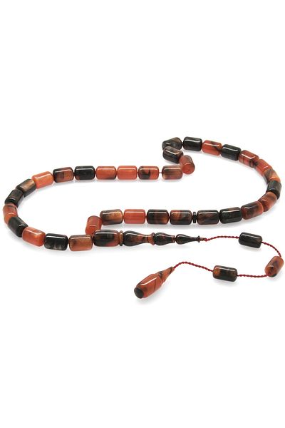 Tesbihane Systemed Capsule Cut Pearlescent Red-Black Colorful Catalin Rosary