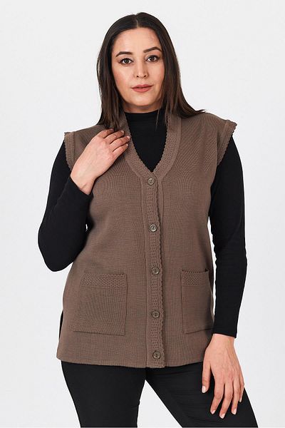 Uludağ Triko Women's Mink Buttoned Steel Knit Vest