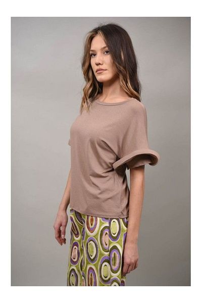 FASHIONLAND Vissimo Beige Puff Sleeve T-Shirt One Size