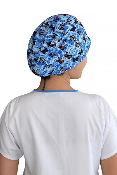 Nur Ortopedi Unisex Buz Mavisi Kelebekler Desenli Cerrahi Doktor Hemşire Saç ...