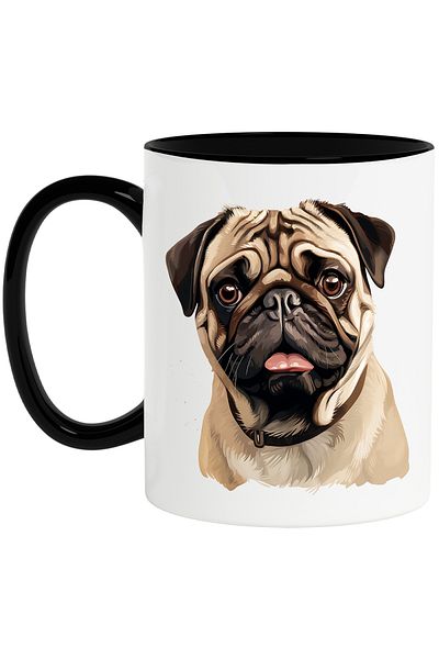 StoryGift Romania Mug with a Pug puppy, illustration, collar, for dog lovers, sad eyes, With ,STG