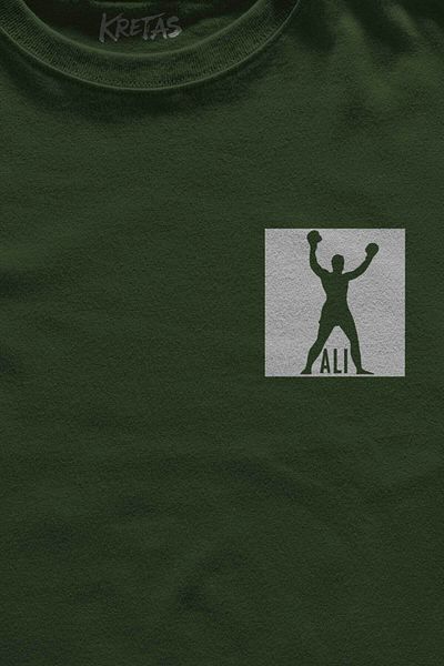 Kretas Μπλουζάκι Unisex Χακί Μπλουζάκι Muhammad Ali Boxing Gym Sports Minimal μπλουζάκι με στάμπα μπροστά