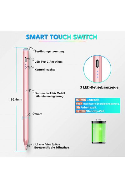Jshru Ipad Pen, Aluminum Alloy, Pink, 16.5 Cm