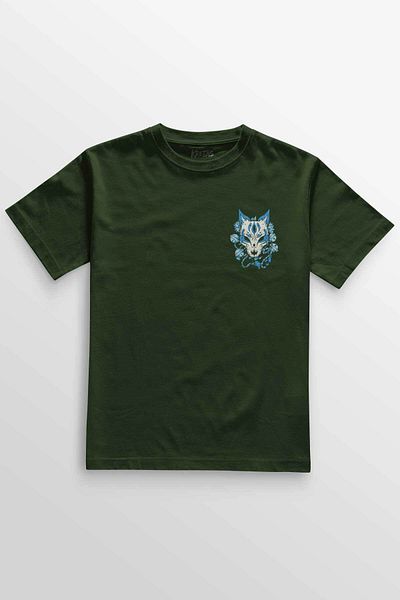 Kretas Μπλουζάκι Unisex Χακί Μάσκα Kitsune Ιαπωνική Ιαπωνική κουλτούρα Μίνιμαλ μπλουζάκι με στάμπα μπροστά