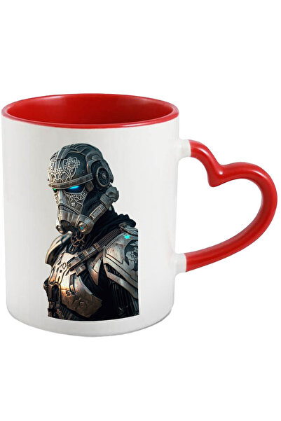 StoryGift Romania Cana Cu Portret Robot Futuristic, Robot De Metal, Ochii Alb...