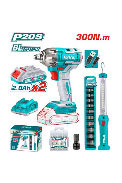 TOTAL 20V 300Nm Battery Tire Tensioning Drill with Flashlight and Pill Set