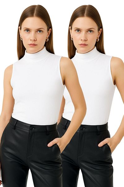 modavingo Women's White 2-Piece Sleeveless Half Fisherman Bodysuit