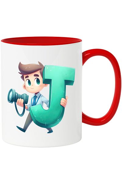 StoryGift Romania Mug with a photographer holding the letter "J" | illustration | camera | , With