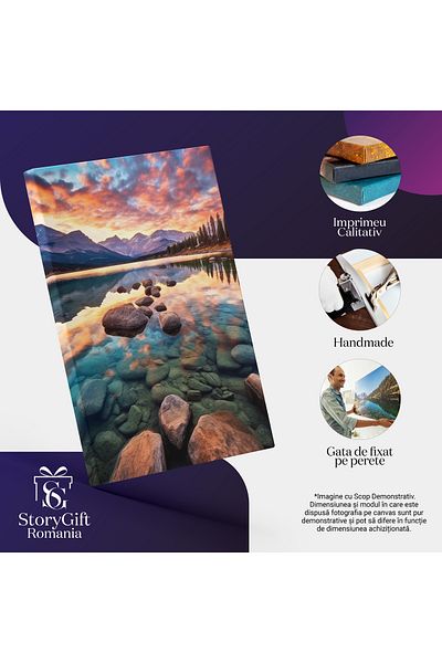 StoryGift Romania Tablou Canvas: Fotografie Cu Un Lac Inconjurat De Padure - Verdeata Apa Pictura Digitala