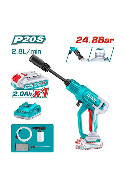 TOTAL 20v 24.8bar battery washer gun, one battery and charger