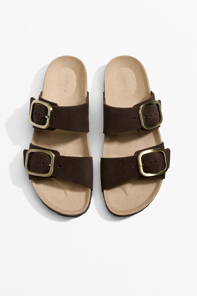 Oysho Buckle split-leather slides