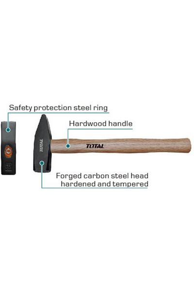 TOTAL 500g wooden handle hammer