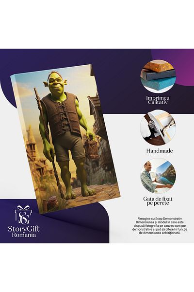 StoryGift Romania Tablou Canvas: Shrek Capcaunul Preferat In Costum De Taran Pornit La Pescuit La Marginea Satul