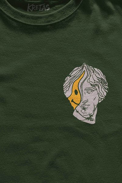 Kretas Χακί T-Shirt Humanity Smiley Statue Νέον Γλυπτό 2K Urban printed Unisex T-shirt