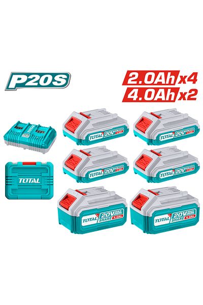 TOTAL Battery kit with dual charger 20v 2.0ahx4 / 4.0ahx2